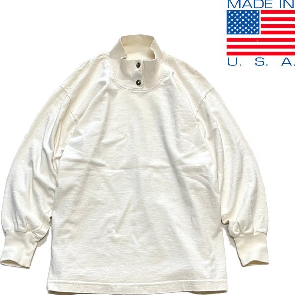 1点物◆USA製ビンテージ90sハイネック長袖ロンTシャツ古着メンズSMレディースOKアメカジ90sストリート中古スウェット生成りブランド362442拍卖