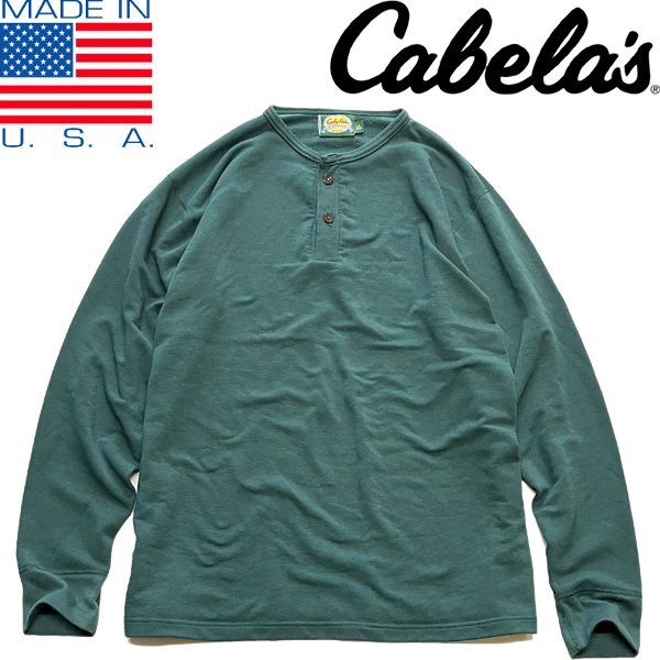 1点物◆USA製カベラス深緑ヘンリーネック長袖ロンTシャツ古着LメンズXLレディースOKアメカジ90sストリート中古スウェットUSAブランド362441拍卖