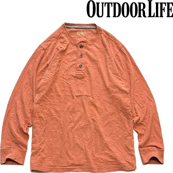 1点物◆Outdoor Lifeヘンリーネック長袖ロンTシャツ古着メンズMLレディースOKアメカジ90sストリート/スポーツUSAブランド暗オレンジ362435拍卖