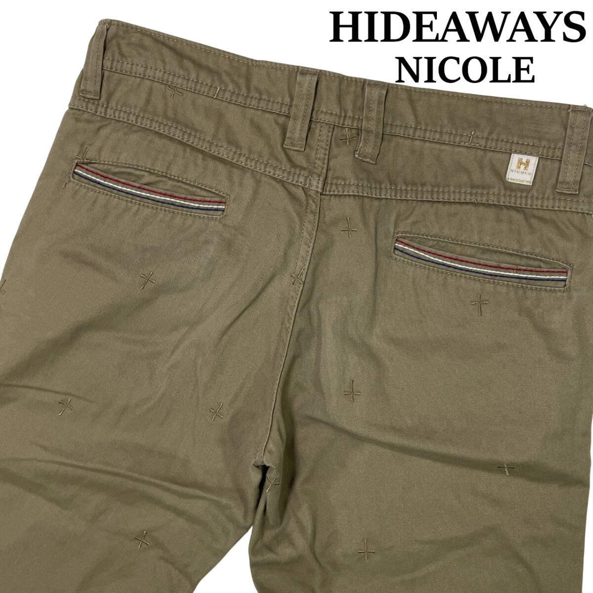 HIDEAWAYS NICOLE ハイダウェイ 刺繍 コットンパンツ 46 (約82cm W32相当) ニコル 総柄 パンツ メンズ チノパンツ拍卖
