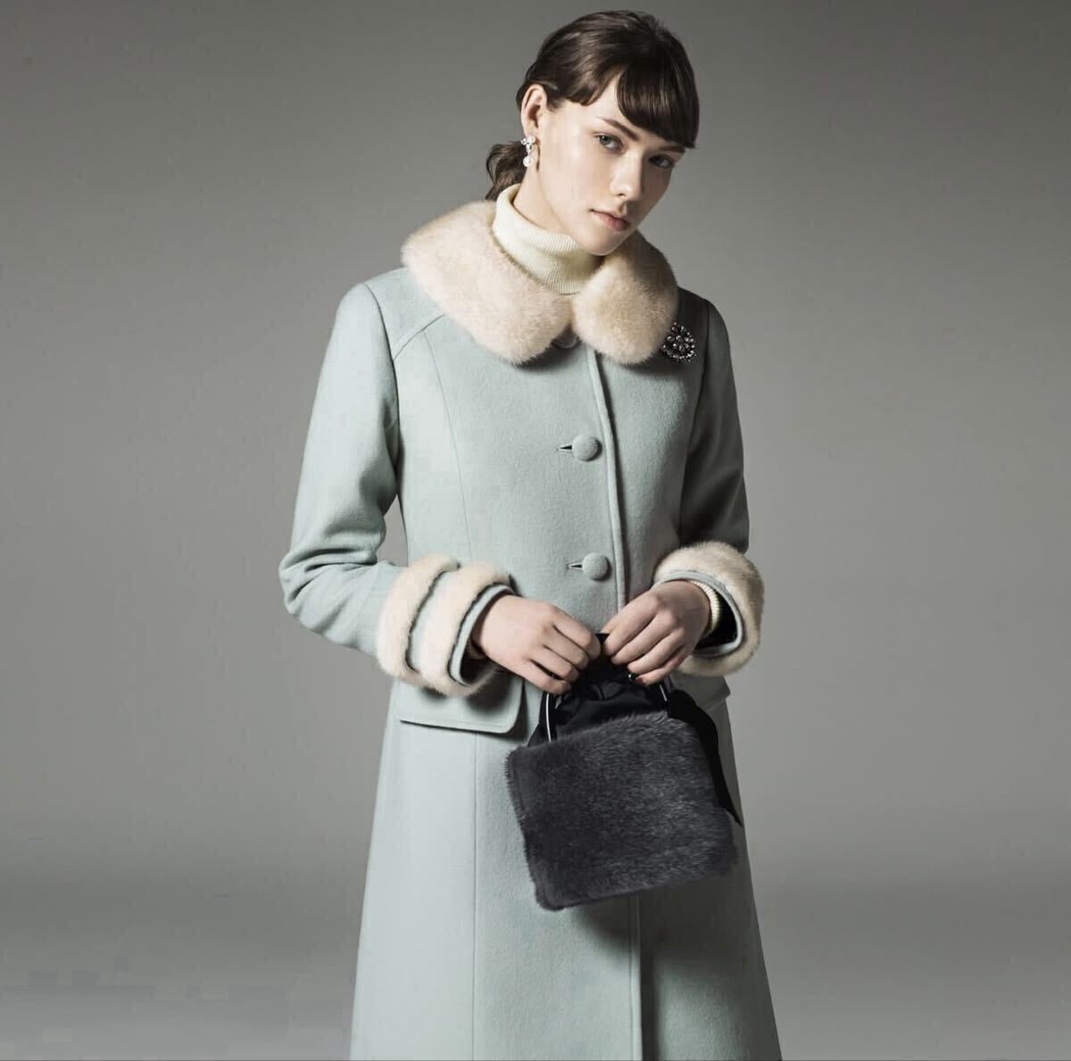 Rene ルネ ミンクファー付 ロングコート 36 アイスグリーン拍卖