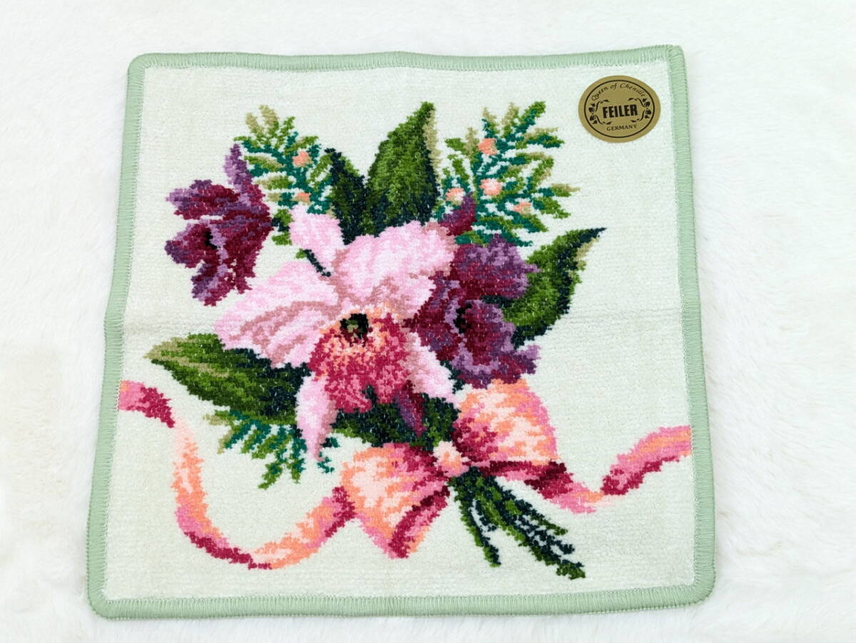 【ドイツ製 / 新品シール付】FEILER フェイラー 新品 ハンカチ 花柄 ブーケ 24cm 緑拍卖