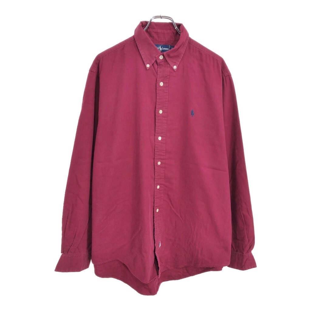90年代 RALPH LAUREN ラルフローレン ボタンダウン 長袖シャツ ワインレッド(メンズ XL)中古 古着 U4923 1円スタート拍卖