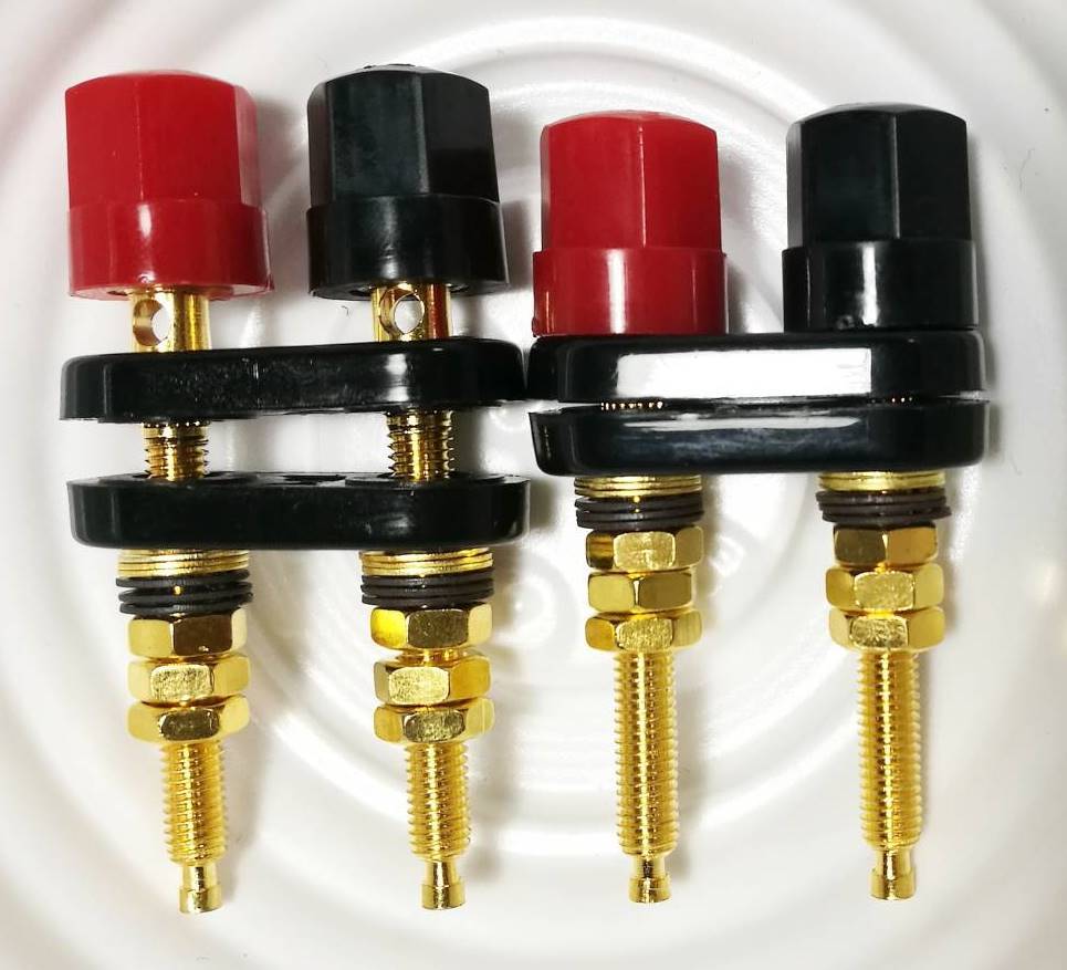 ♪♪【4個2ペア販売】ロングタイプ スピーカーターミナル 赤黒一体型(バナナプラグ対応 全長60mm)⑥♪♪拍卖