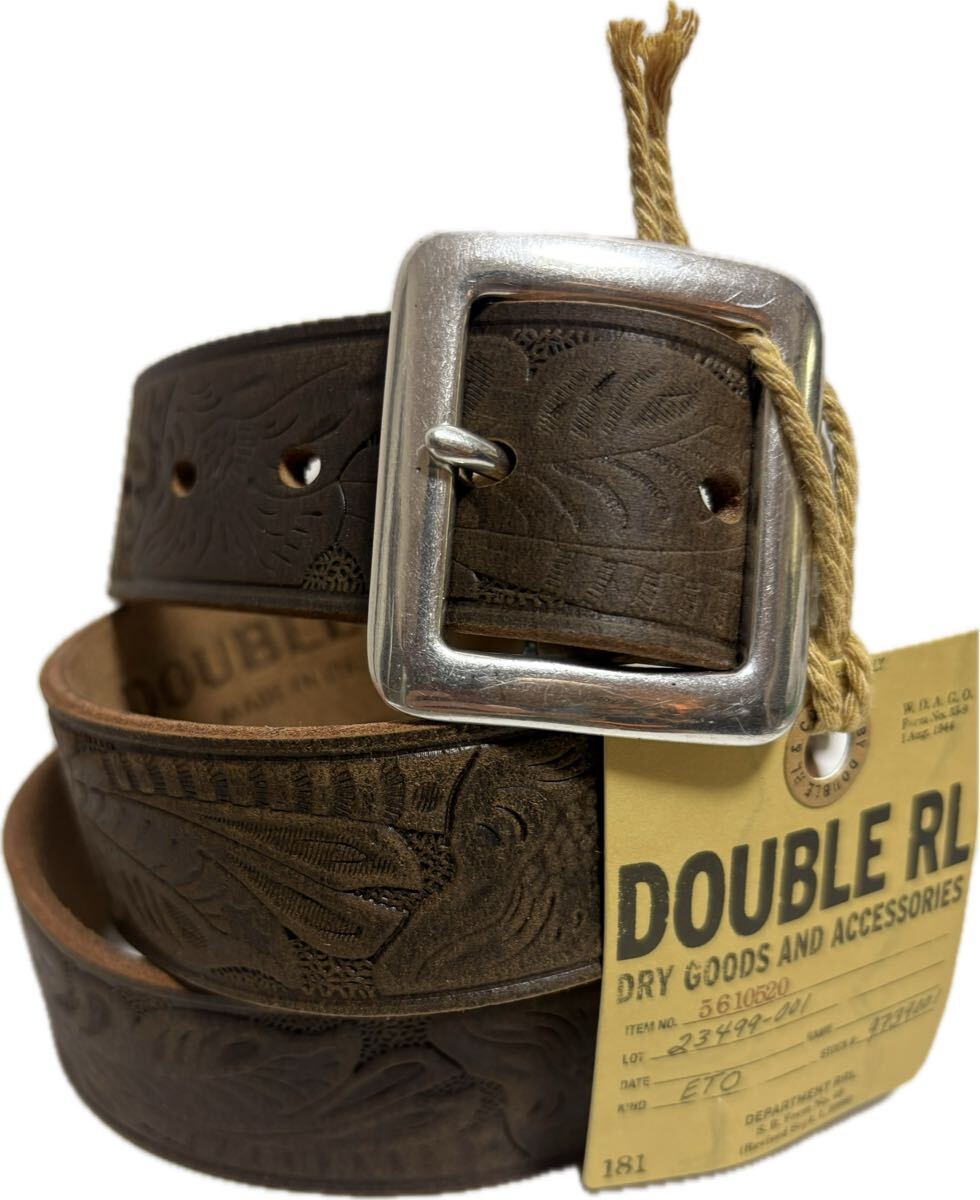 新品 RRL レザーベルト DOUBLE RL ヴィンテージ加工 ハンドツールド レザー ベルト 36サイズ 1円からスタート拍卖