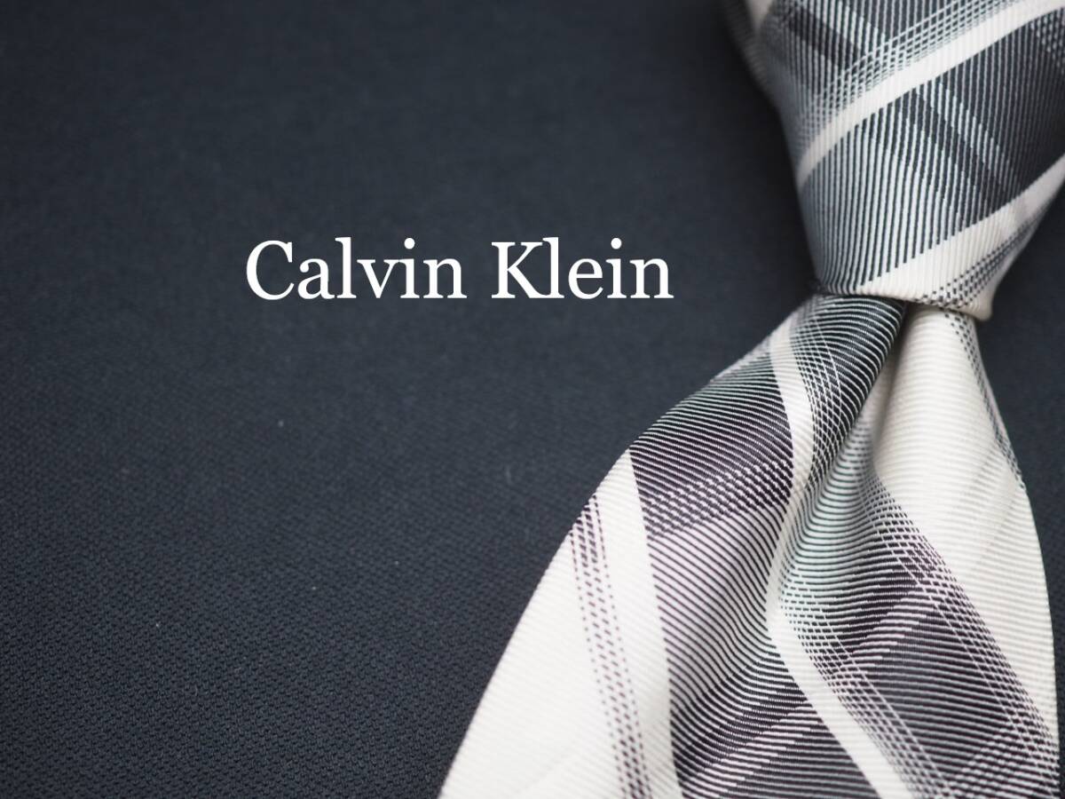 未使用品【Calvin Klein カルバンクライン】 G1007 白 黒 グレー チェック SILK ブランド ネクタイ 古着 良品 転売 仕入拍卖