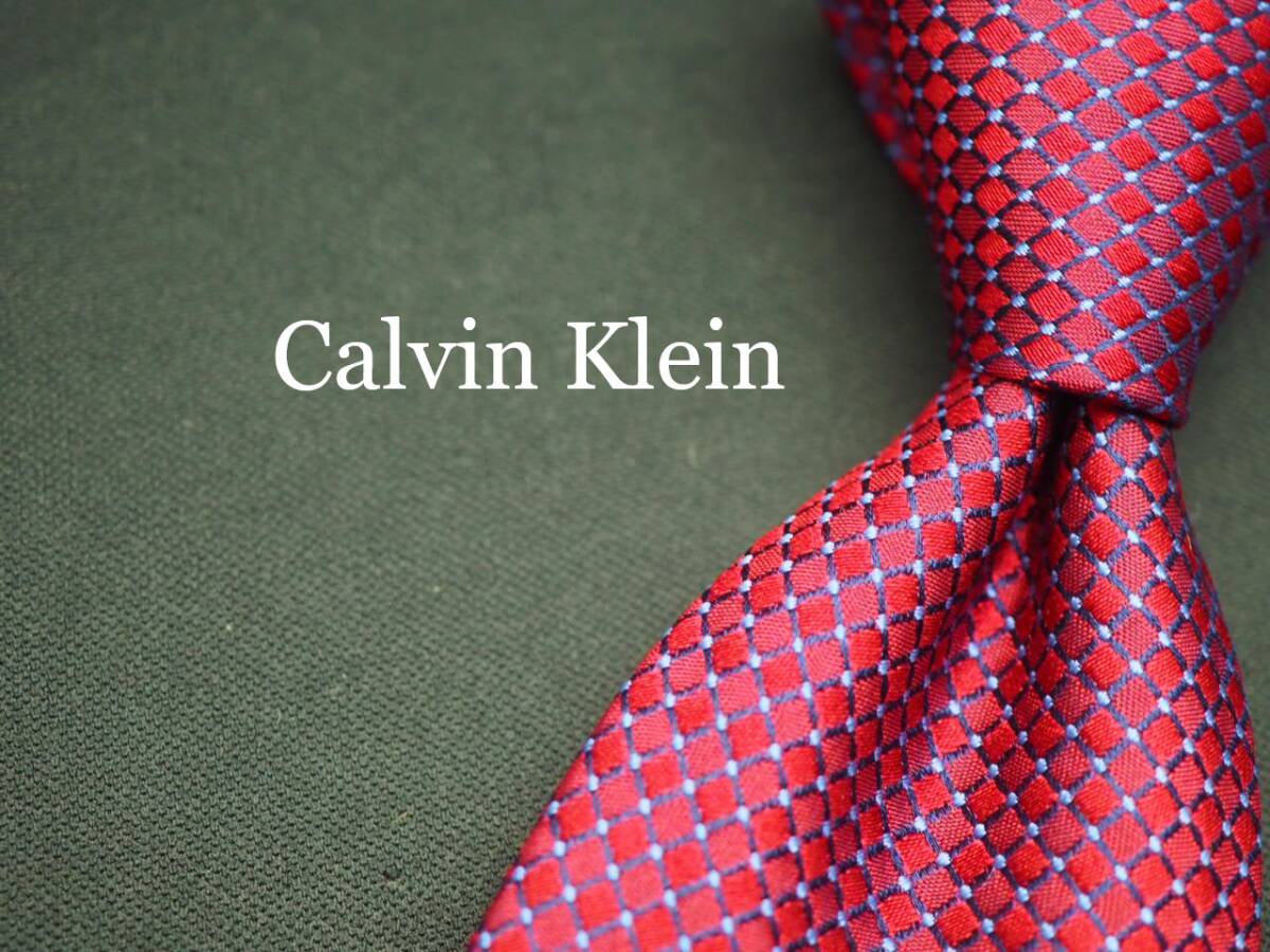 美品【Calvin Klein カルバンクライン】 G1008 赤 ネイビー系 SILK ブランド ネクタイ 古着 良品 転売 仕入拍卖