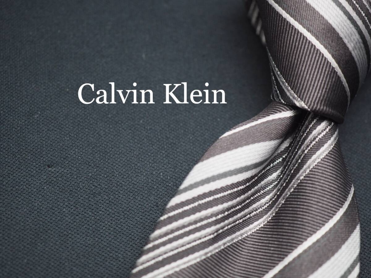 【Calvin Klein カルバンクライン】 G1024 ブラウン シルバー系 SILK ブランド ネクタイ 古着 良品 転売 仕入拍卖