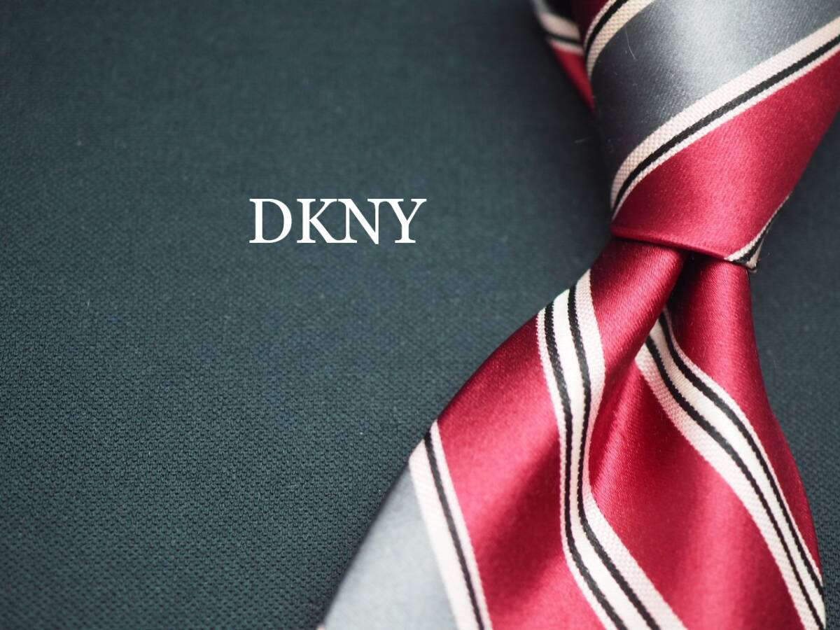 美品【DKNY ダナキャラン ニューヨーク】 G1041 ワイン グレー系 SILK ブランド ネクタイ 古着 良品 転売 仕入拍卖