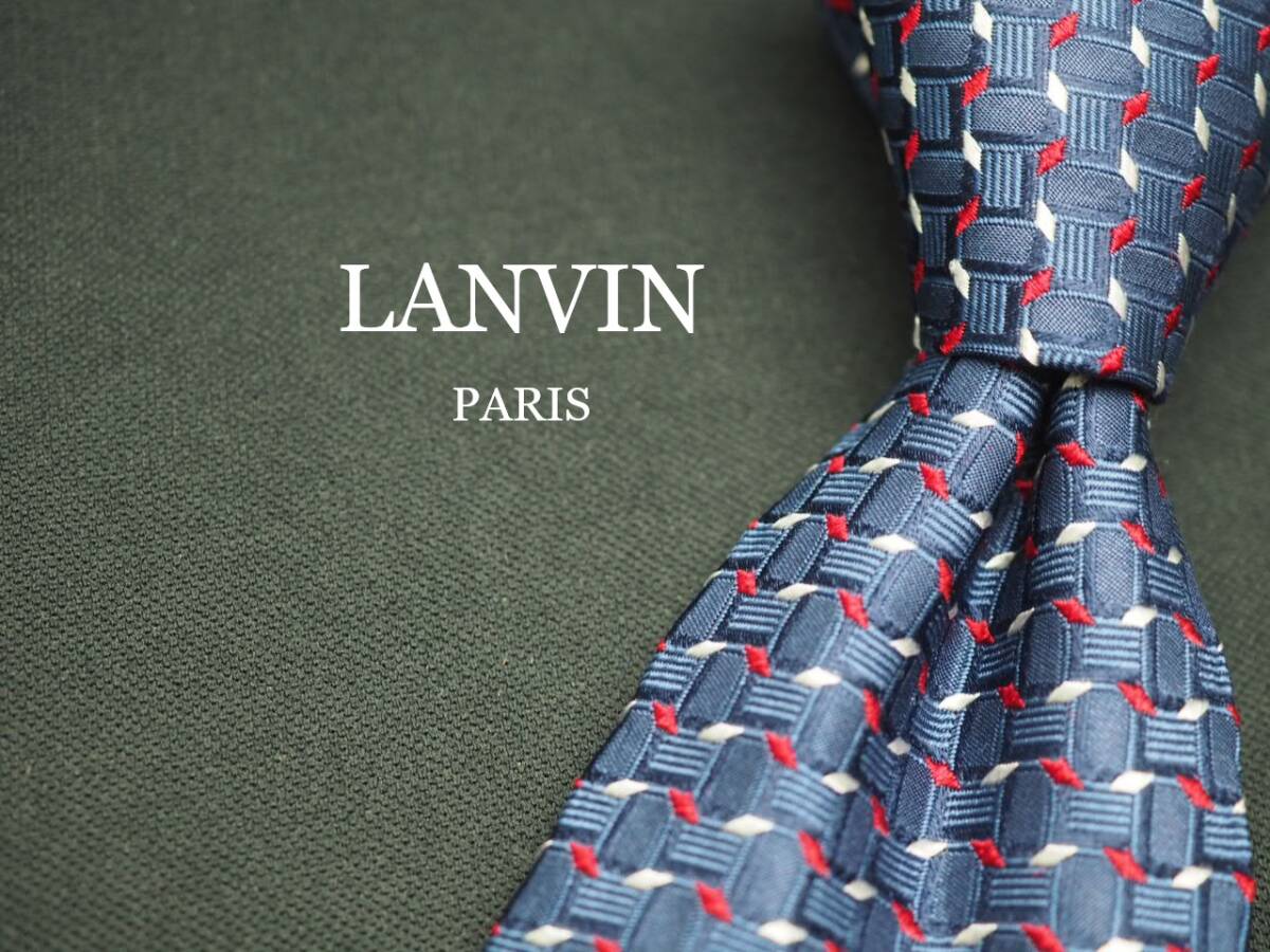 美品【LANVIN ランバン】 G1078 ネイビー系 SILK ブランド ネクタイ 古着 良品 転売 仕入拍卖