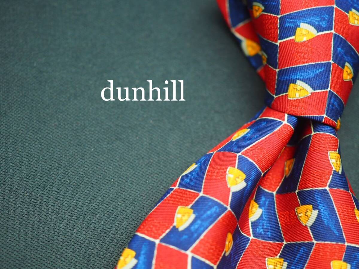 美品【dunhill ダンヒル】 G1095 赤ネイビー系 SILK ブランド ネクタイ 古着 良品 転売 仕入拍卖