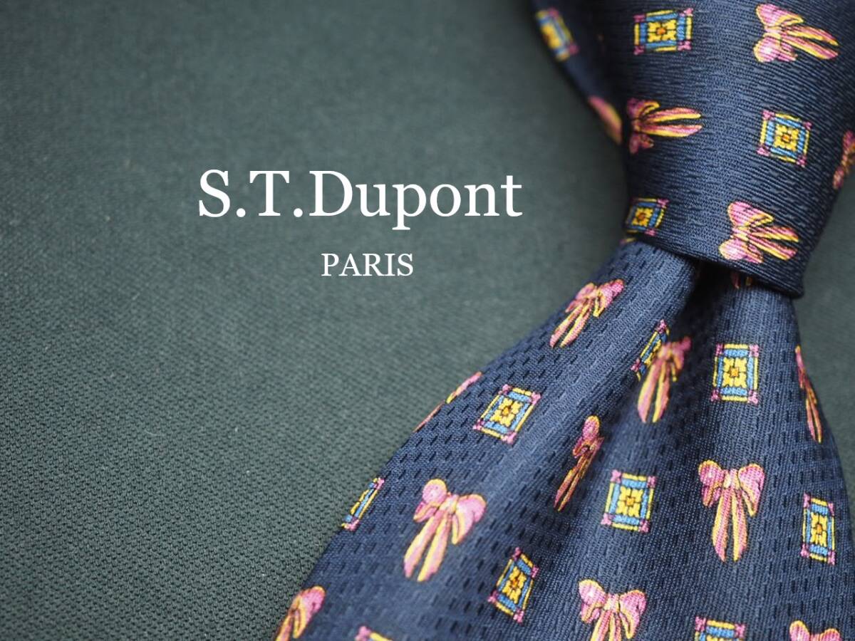 美品【S.T.Dupont デュポン】 G1109 ネイビー系 SILK ブランド ネクタイ 古着 良品 転売 仕入拍卖