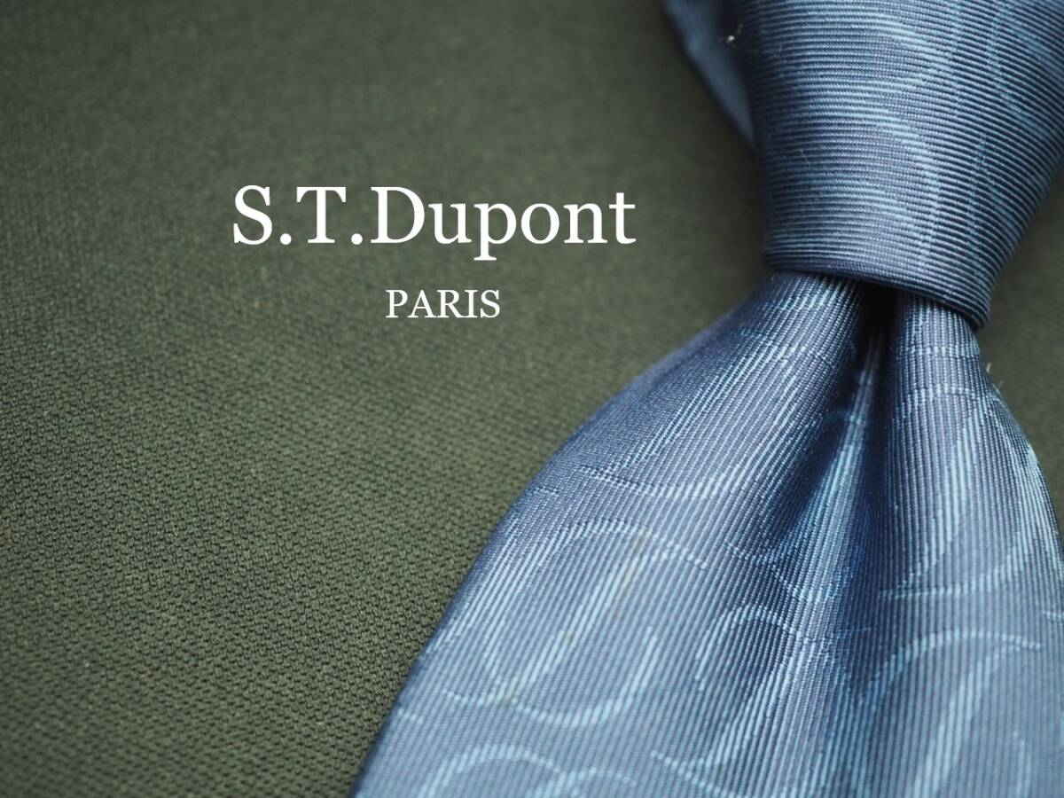 美品【S.T.Dupont デュポン】 G1111 ロゴ ネイビー系 SILK ブランド ネクタイ 古着 良品 転売 仕入拍卖