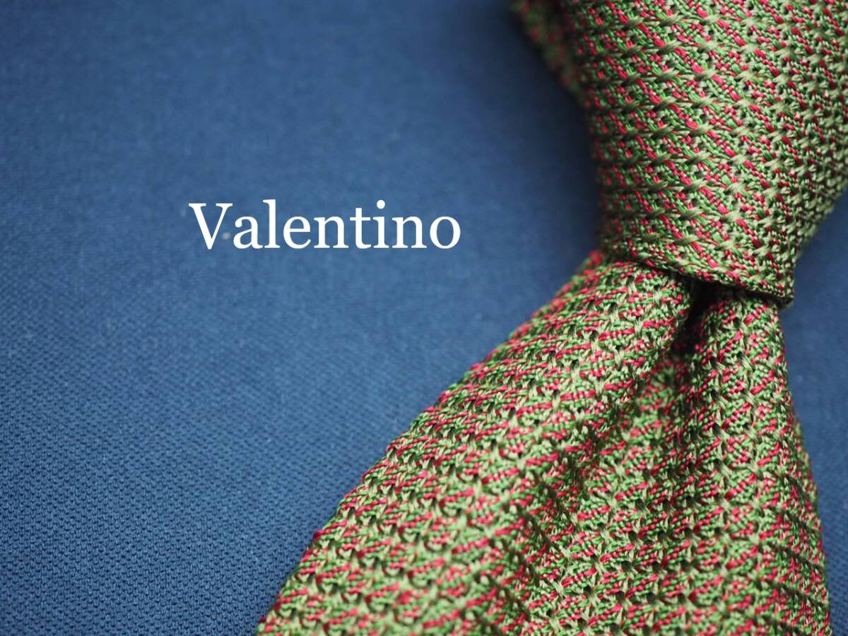 美品【VALENTINO ヴァレンティノ】 G1129 オリーブ赤系 SILK ブランド ネクタイ 古着 良品 転売 仕入拍卖