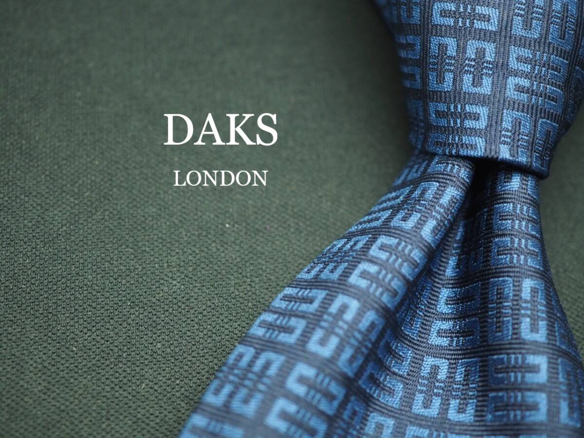 美品【DAKS ダックス】 G1170 ロゴ ネイビー系 SILK ブランド ネクタイ 古着 良品 転売 仕入拍卖