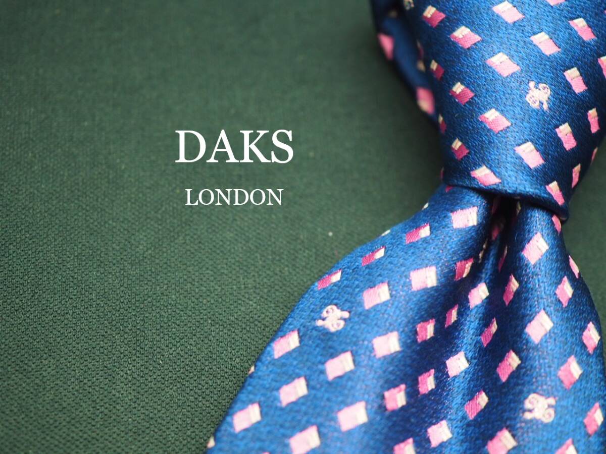 美品【DAKS ダックス】 G1172 ロゴ ネイビー系 SILK ブランド ネクタイ 古着 良品 転売 仕入拍卖