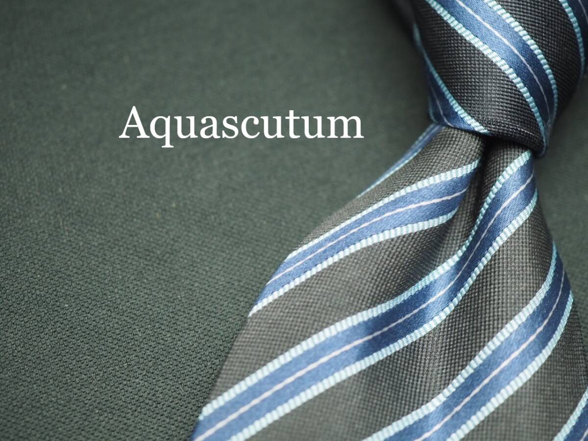 【Aquascutum アクアスキュータム】 G1190 ブラックブルー系 SILK ブランド ネクタイ 古着 良品 転売 仕入拍卖