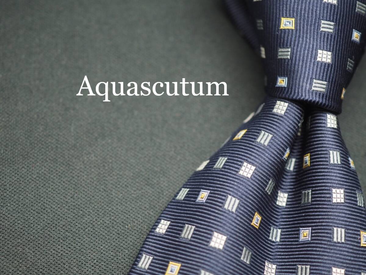 美品【Aquascutum アクアスキュータム】 G1192 日本製 ネイビー SILK ブランド ネクタイ 古着 良品 転売 仕入拍卖