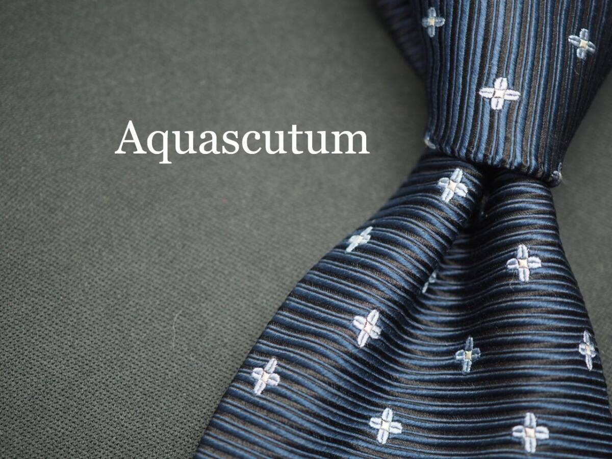 美品【Aquascutum アクアスキュータム】 G1199 ネイビー SILK ブランド ネクタイ 古着 良品 転売 仕入拍卖
