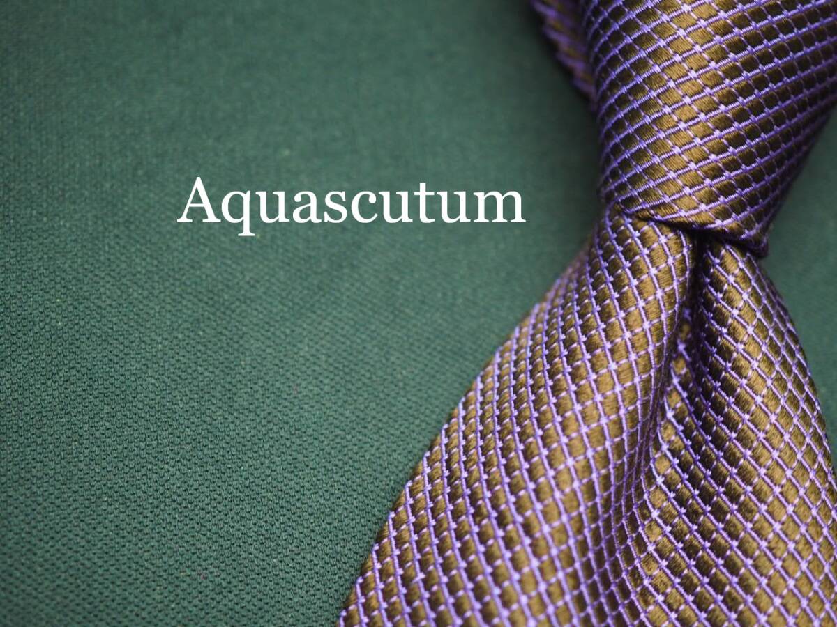 美品【Aquascutum アクアスキュータム】 G1200 ブラウンパープル系 SILK ブランド ネクタイ 古着 良品 転売 仕入拍卖