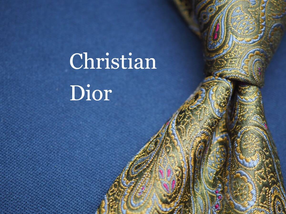 美品【Christian Dior クリスチャン ディオール】 G1205 ペイズリー オリーブゴールド系 SILK ブランド ネクタイ 古着 良品 転売 仕入拍卖