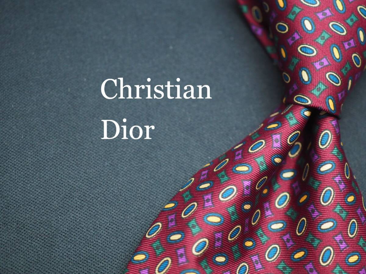 美品【Christian Dior クリスチャン ディオール】 G1220 USA ワイン系 SILK ブランド ネクタイ 古着 良品 転売 仕入拍卖