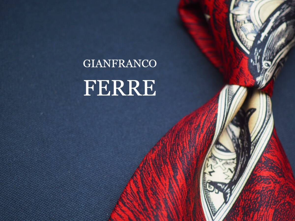 美品【GIANFRANCO FERRE ジャンフランコフェレ】 G1226 赤系 SILK ブランド ネクタイ 古着 良品 転売 仕入拍卖