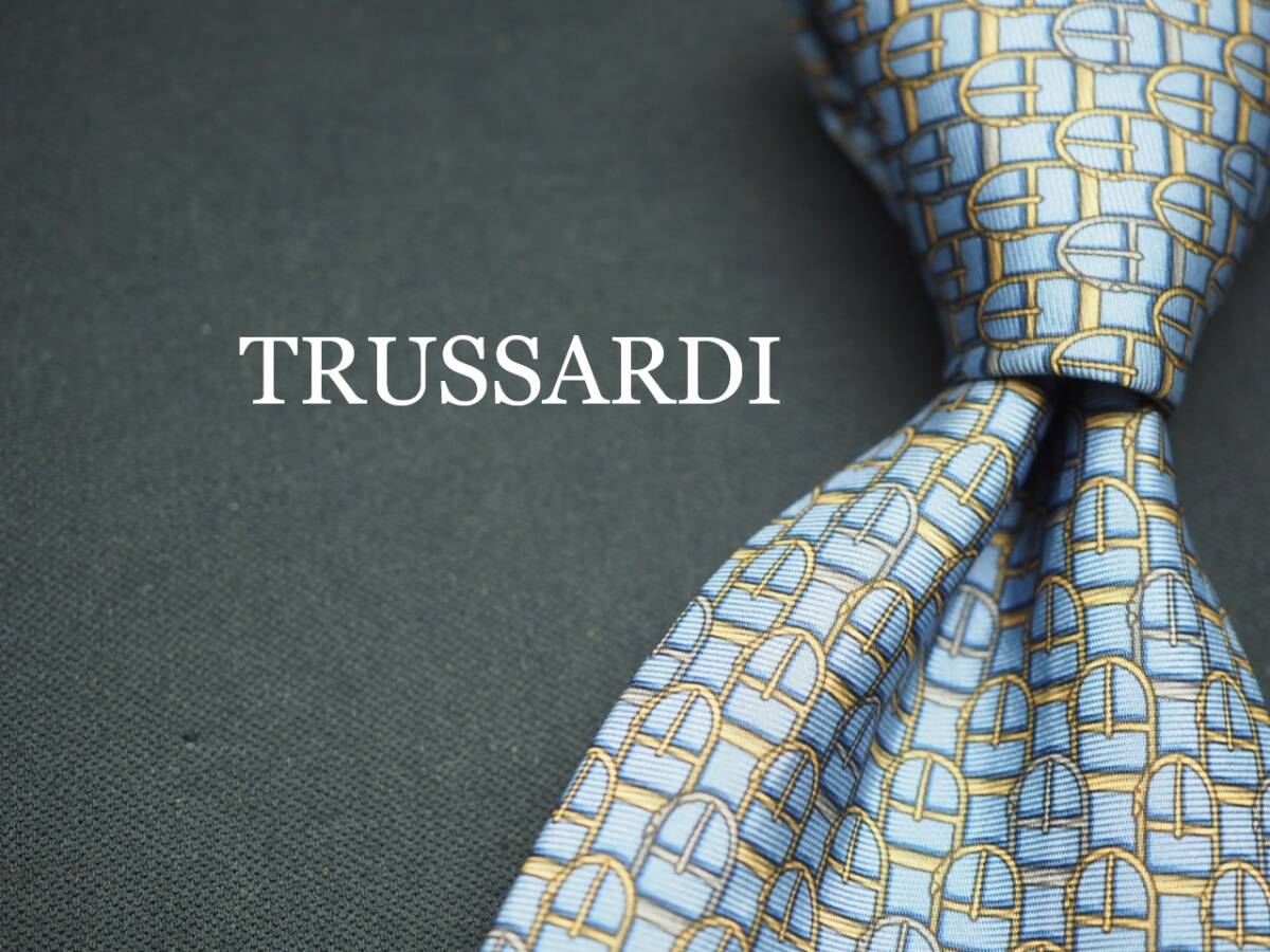美品【TRUSSARDI トラサルディ】 G1295 水色系 SILK ブランド ネクタイ 古着 良品 転売 仕入拍卖