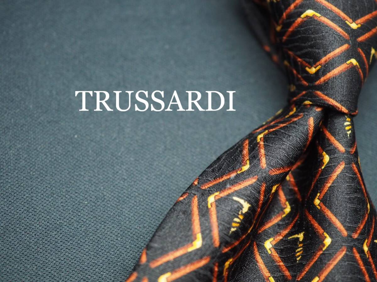 美品【TRUSSARDI トラサルディ】 G1297 ブラック系 SILK ブランド ネクタイ 古着 良品 転売 仕入拍卖