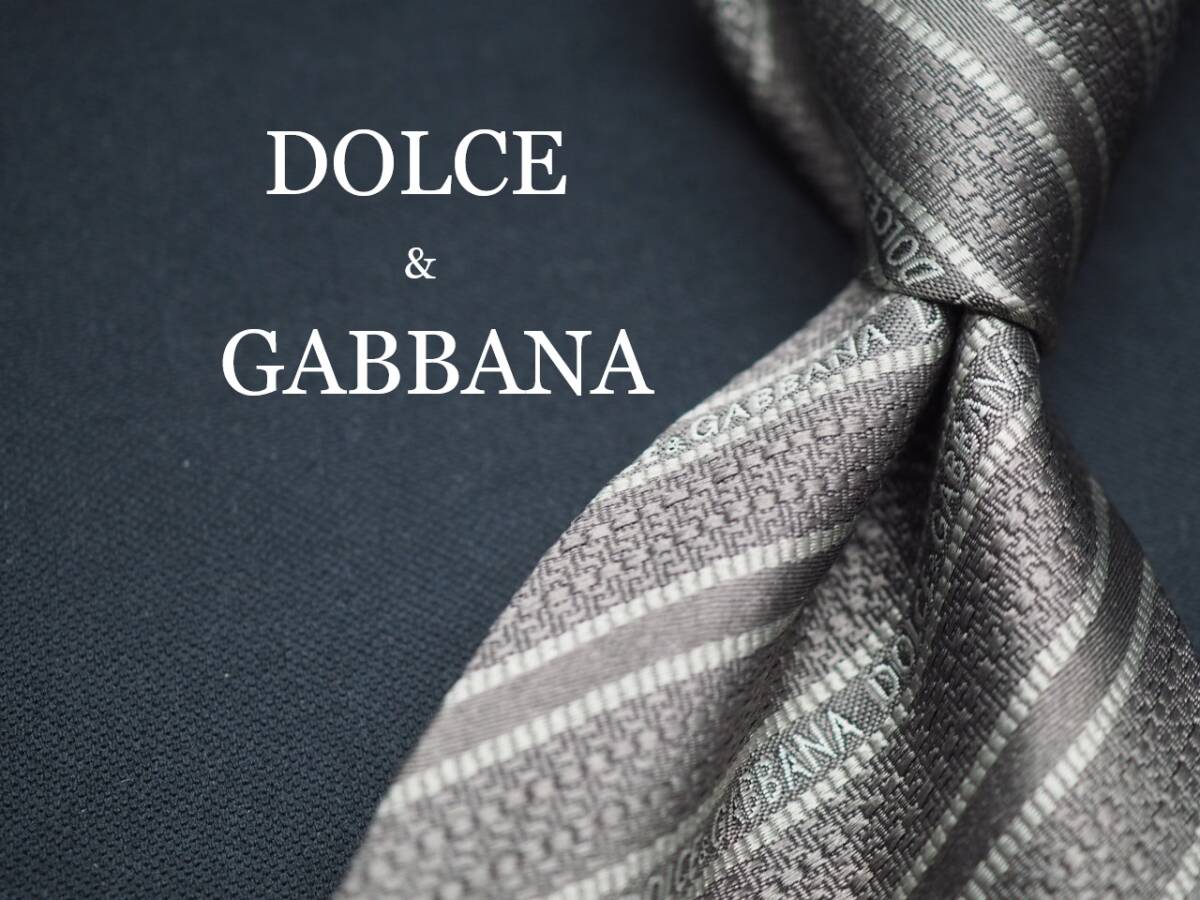 美品【DOLCE&GABBANA ドルチェ&ガッバーナ】 G1330 ロゴ シルバーグレー系 SILK ブランド ネクタイ 古着 良品 転売 仕入拍卖