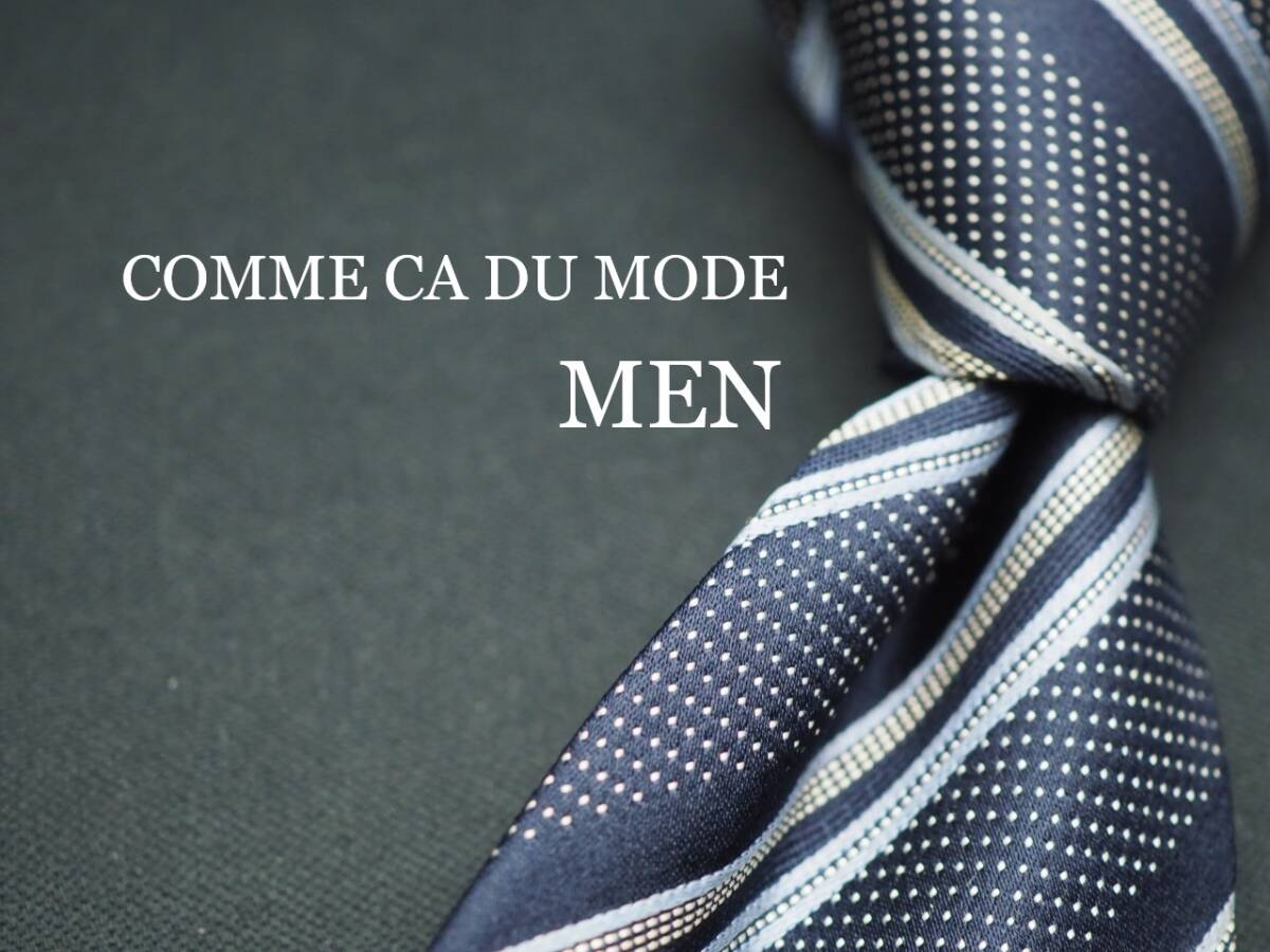美品【COMME CA DU MODE MEN コムサデモード】 G1333 ネイビー系 SILK ブランド ネクタイ 古着 良品 転売 仕入拍卖
