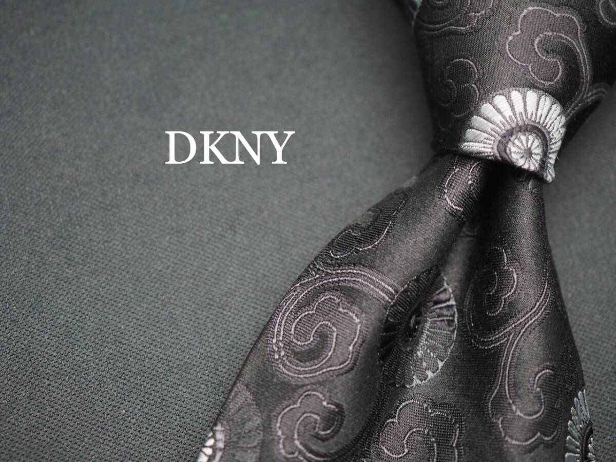 美品【DKNY ダナキャラン ニューヨーク】 G1410 USA ブラック SILK ブランド ネクタイ 古着 良品 転売 仕入拍卖