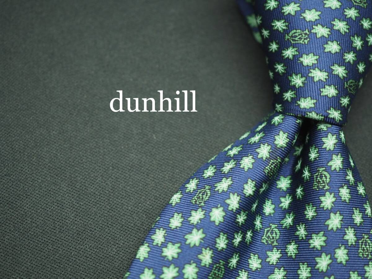 美品【dunhill ダンヒル】 G1424 ロゴ ネイビー グリーン系 SILK ブランド ネクタイ 古着 良品 転売 仕入拍卖