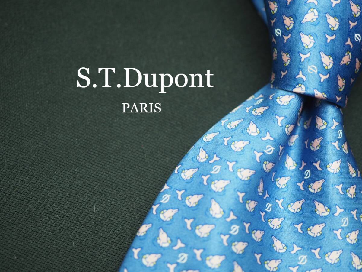美品【S.T.Dupont デュポン】 G1448 ロゴ イルカ SILK ブランド ネクタイ 古着 良品 転売 仕入拍卖