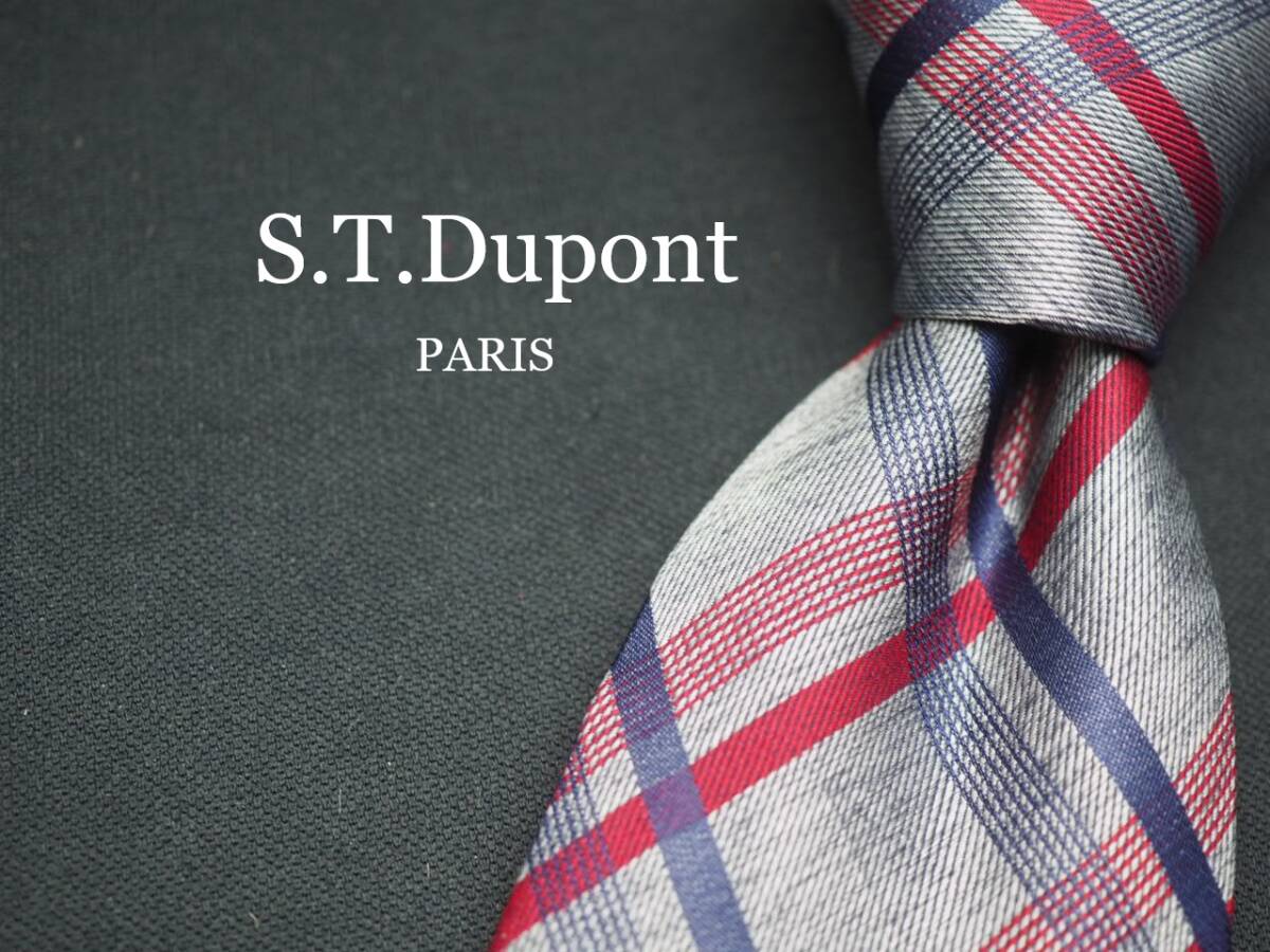 美品【S.T.Dupont デュポン】 G1455 グレー系 SILK ブランド ネクタイ 古着 良品 転売 仕入拍卖