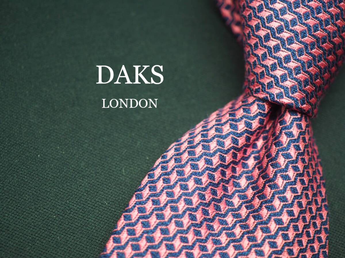美品【DAKS ダックス】 G1466 ピンクネイビー系 SILK ブランド ネクタイ 古着 良品 転売 仕入拍卖