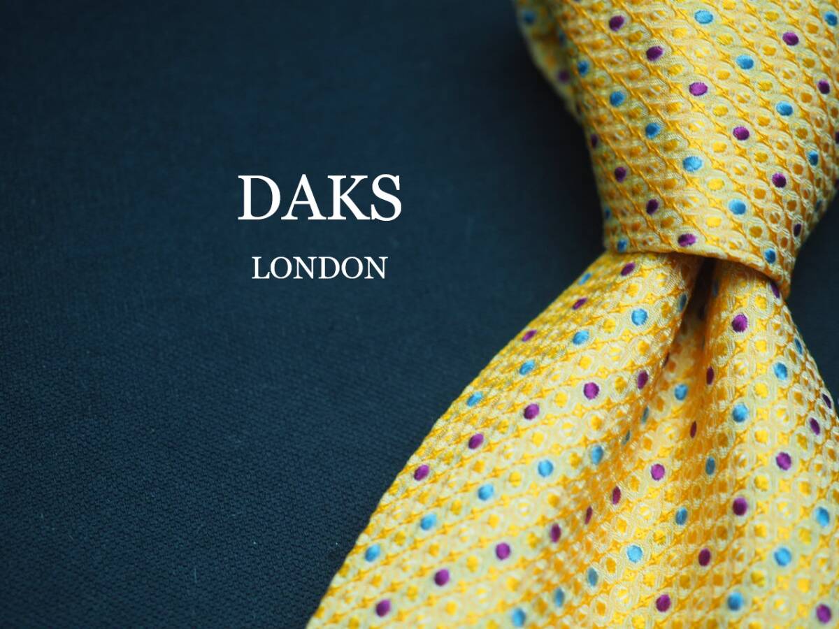 美品【DAKS ダックス】 G1467 黄オレンジ系 SILK ブランド ネクタイ 古着 良品 転売 仕入拍卖
