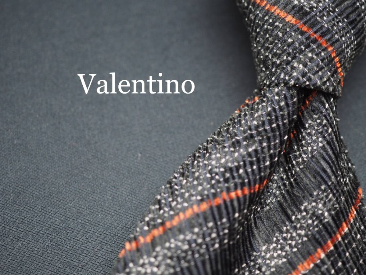 美品【VALENTINO ヴァレンティノ】 G1502 ブラックグレー系 SILK ブランド ネクタイ 古着 良品 転売 仕入拍卖