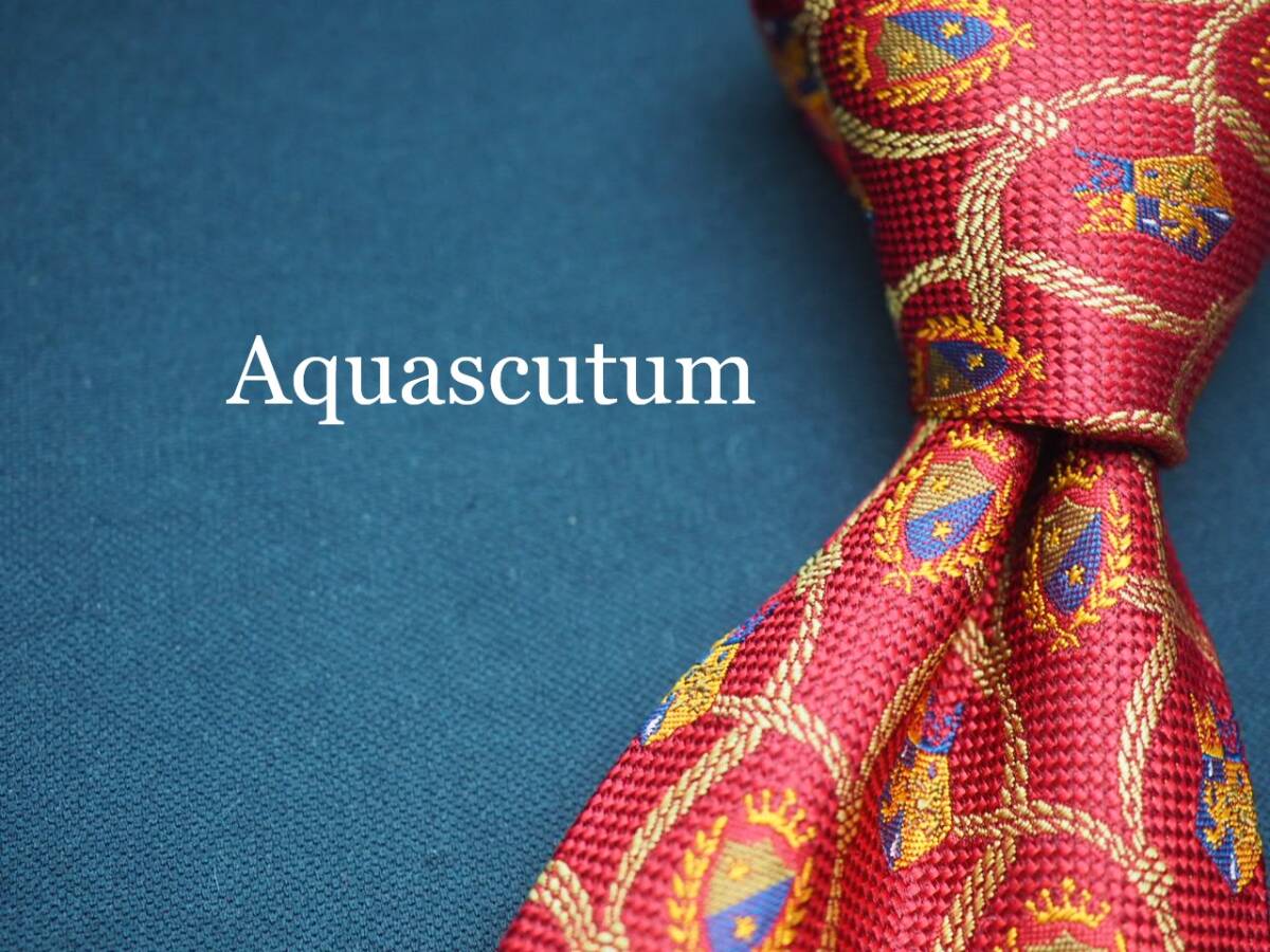 美品【Aquascutum アクアスキュータム】 G1524 英国製 赤系 SILK ブランド ネクタイ 古着 良品 転売 仕入拍卖