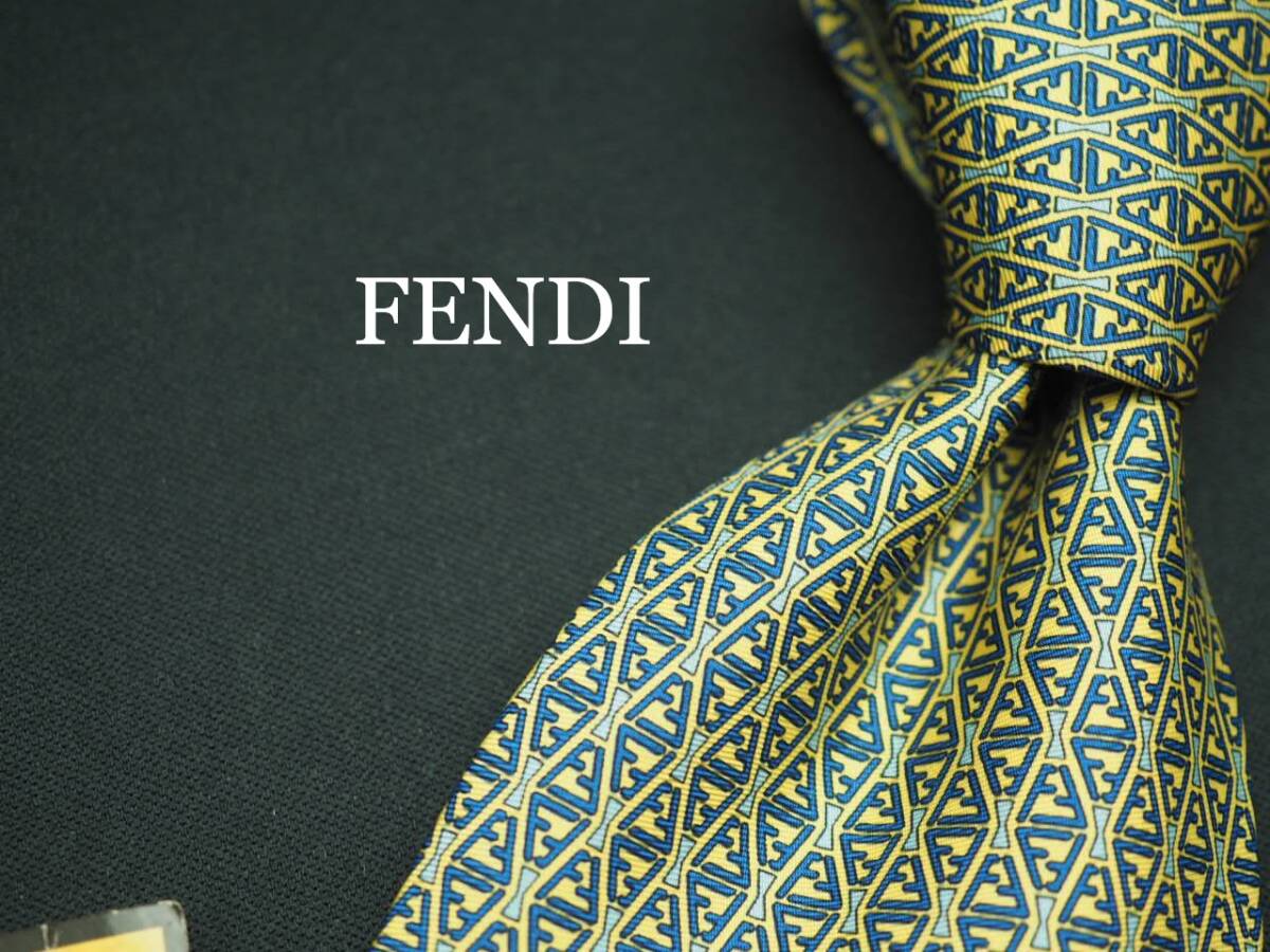 未使用品【FENDI フェンディ】 G1622 ロゴ 黄系 SILK ブランド ネクタイ 古着 良品 転売 仕入拍卖
