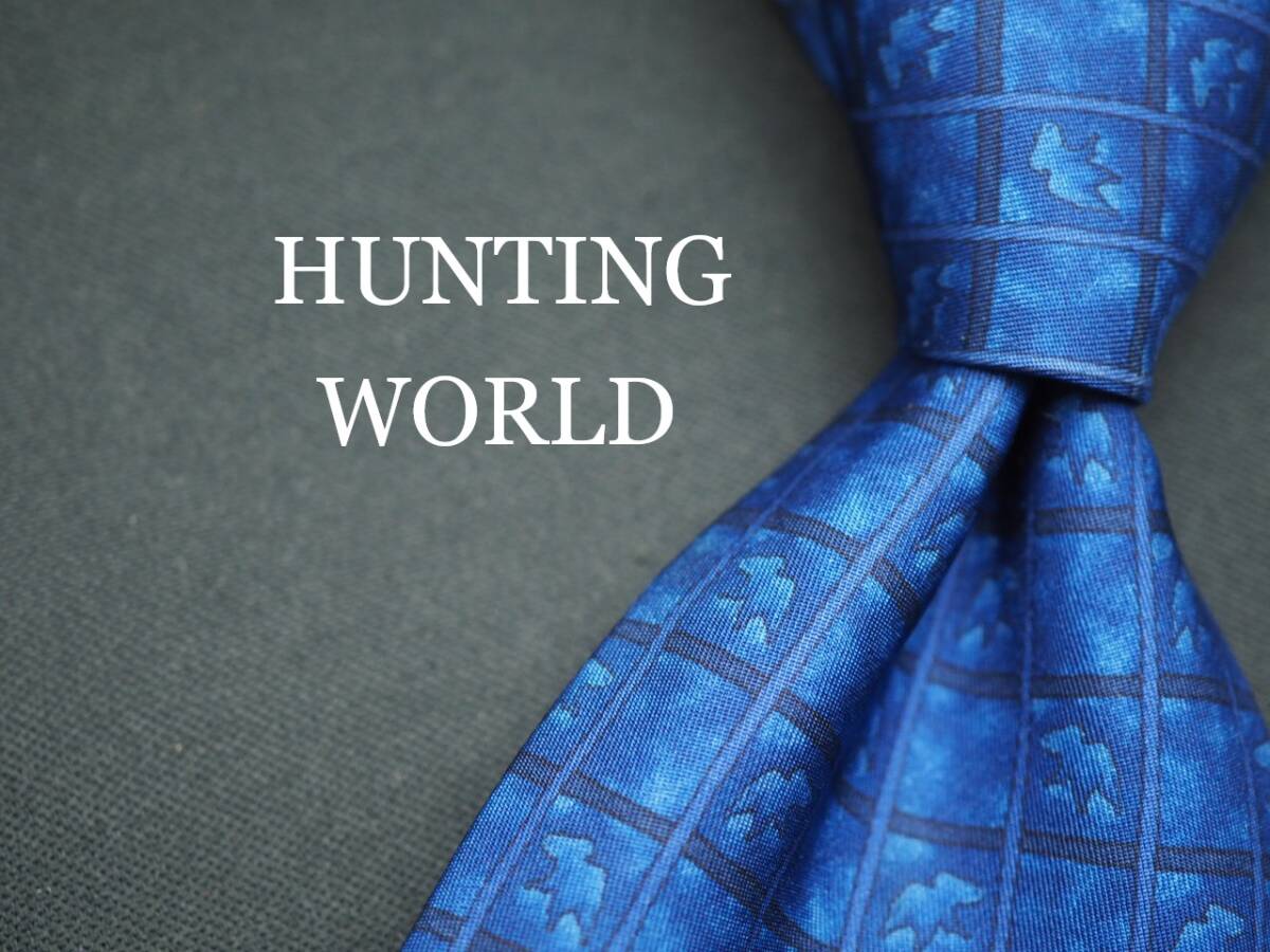 美品【HUNTING WORLD ハンティングワールド】 G1634 ブルー系 SILK ブランド ネクタイ 古着 良品 転売 仕入拍卖