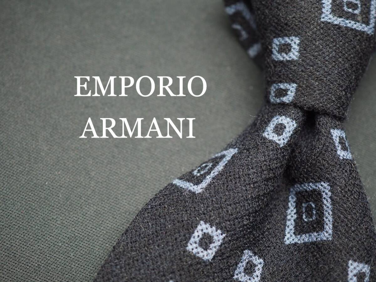 美品【EMPORIO ARMANI エンポリオアルマーニ】 G1659 ブラック系 WOOL ブランド ネクタイ 古着 良品 転売 仕入拍卖