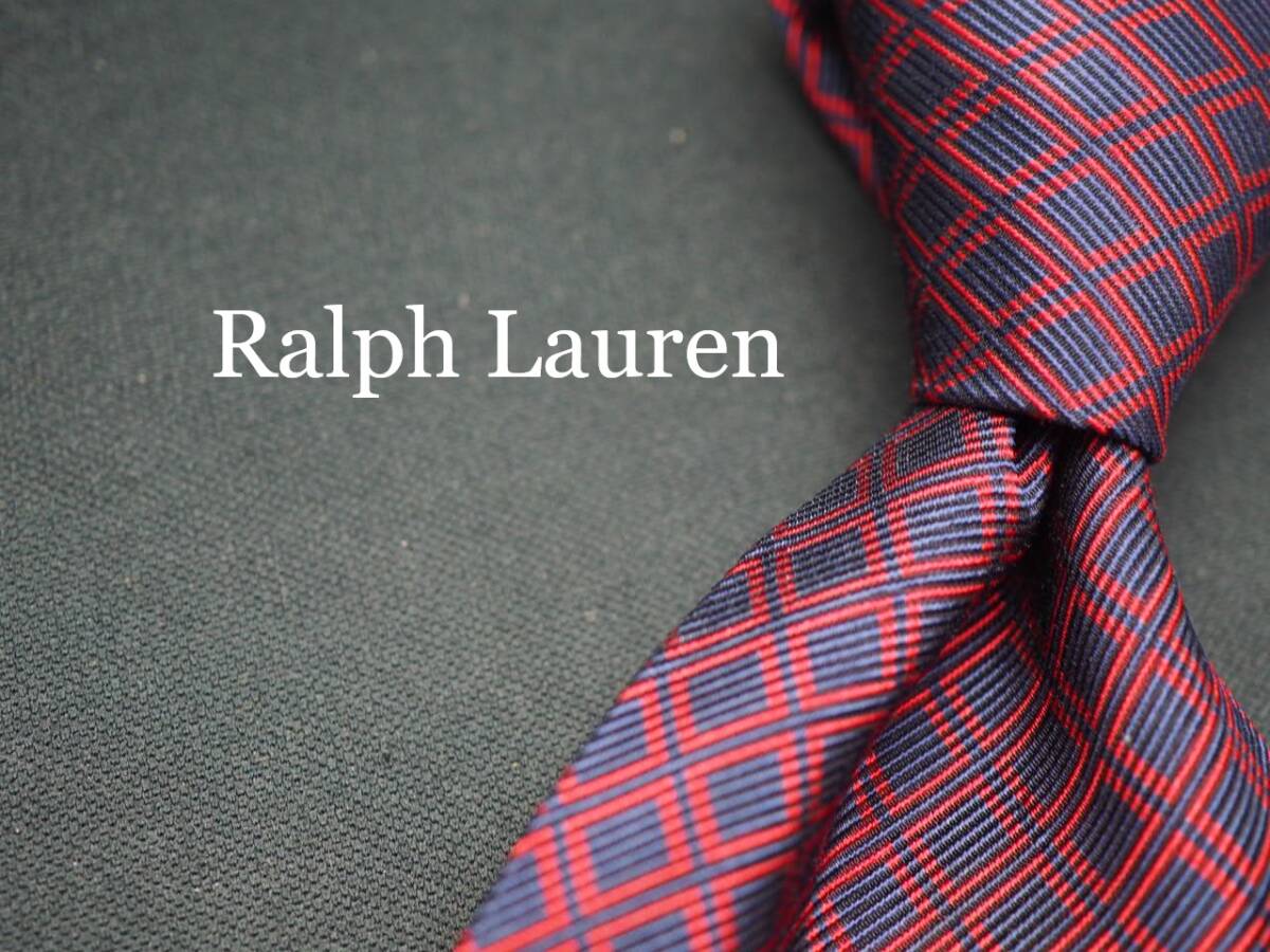 美品【Ralph Lauren ラルフローレン】 G1661 ITALY ワイン ネイビー SILK ブランド ネクタイ 古着 良品 転売 仕入拍卖