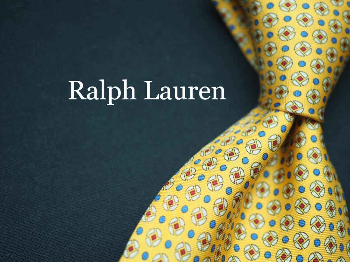 美品【Ralph Lauren ラルフローレン】 G1663 USA 黄系 SILK ブランド ネクタイ 古着 良品 転売 仕入拍卖