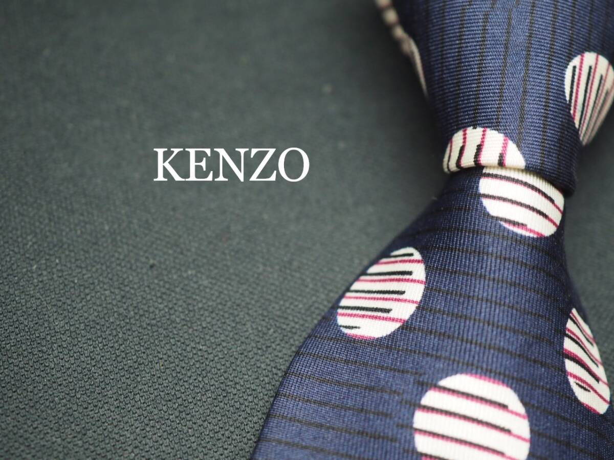 美品【KENZO ケンゾー】 G1769 ITALY 細身 ネイビー系 SILK ブランド ネクタイ 古着 良品 転売 仕入拍卖