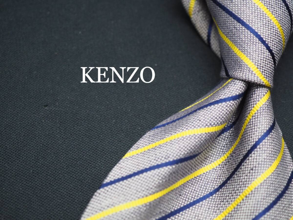 【KENZO ケンゾー】 G1781 SILK グレー 黄 ブランド ネクタイ 古着 良品 転売 仕入拍卖