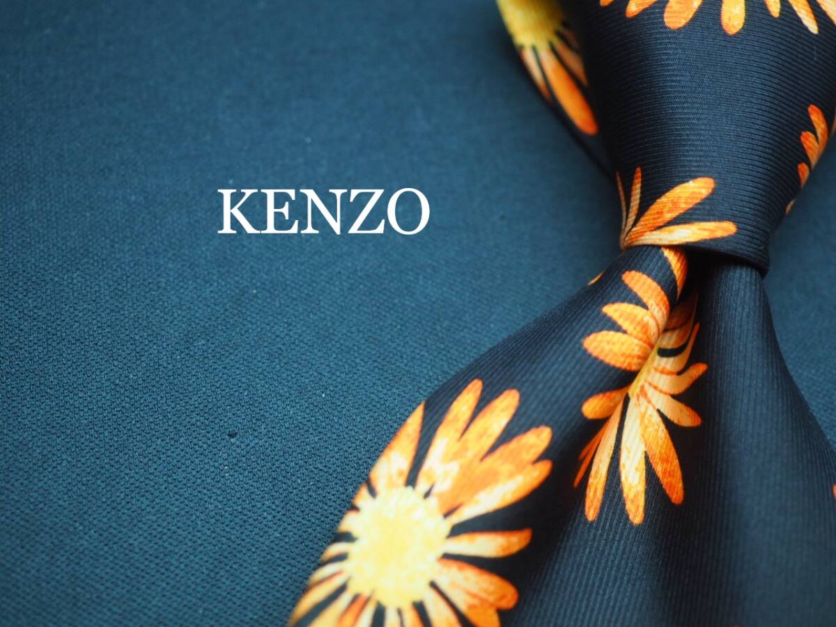 【KENZO ケンゾー】 G1796 ブラック オレンジ系 SILK ブランド ネクタイ 古着 良品 転売 仕入拍卖