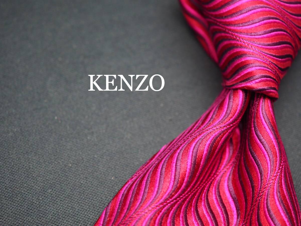 美品【KENZO ケンゾー】 G1811 ITALY パープルワイン系 SILK ブランド ネクタイ 古着 良品 転売 仕入拍卖