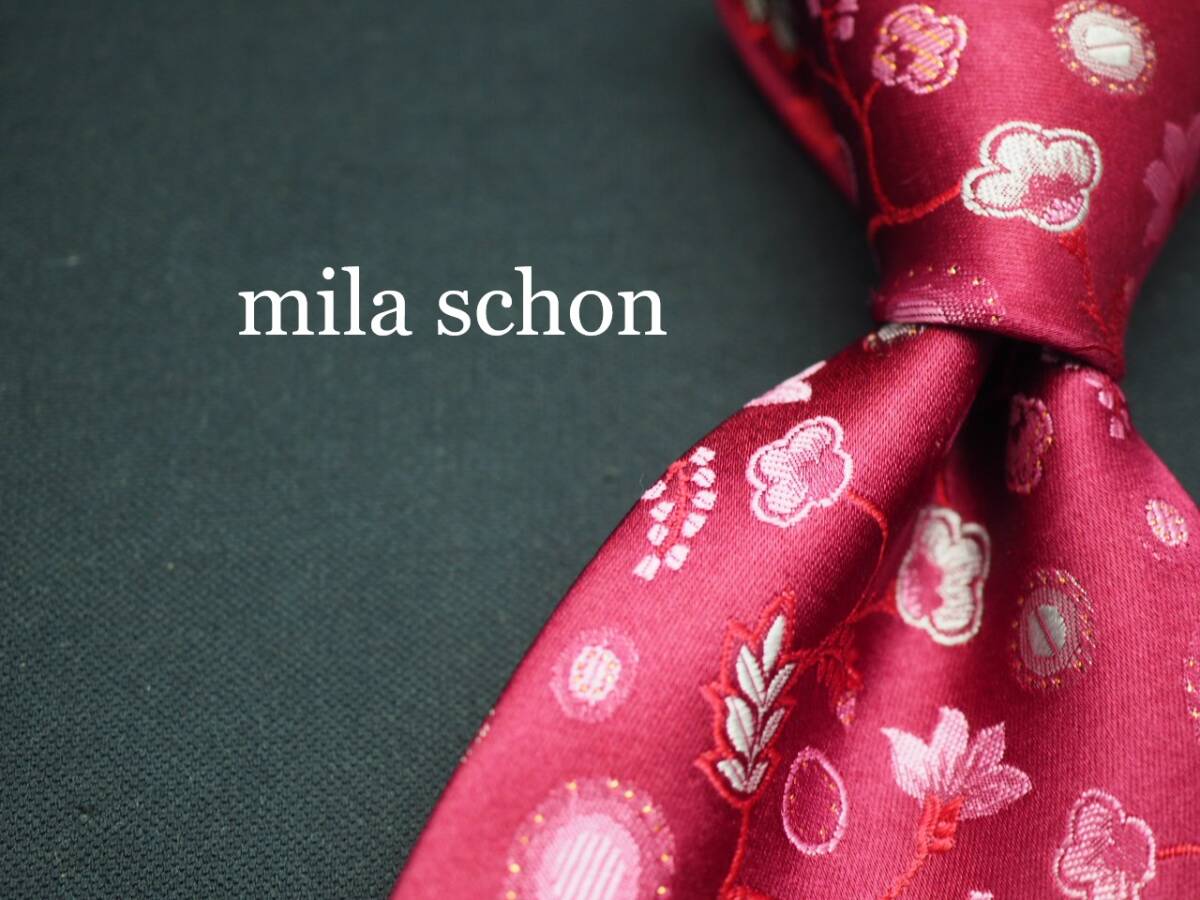 美品【Mila Schon ミラショーン】 G1817 ワイン系 SILK ブランド ネクタイ 古着 良品 転売 仕入拍卖