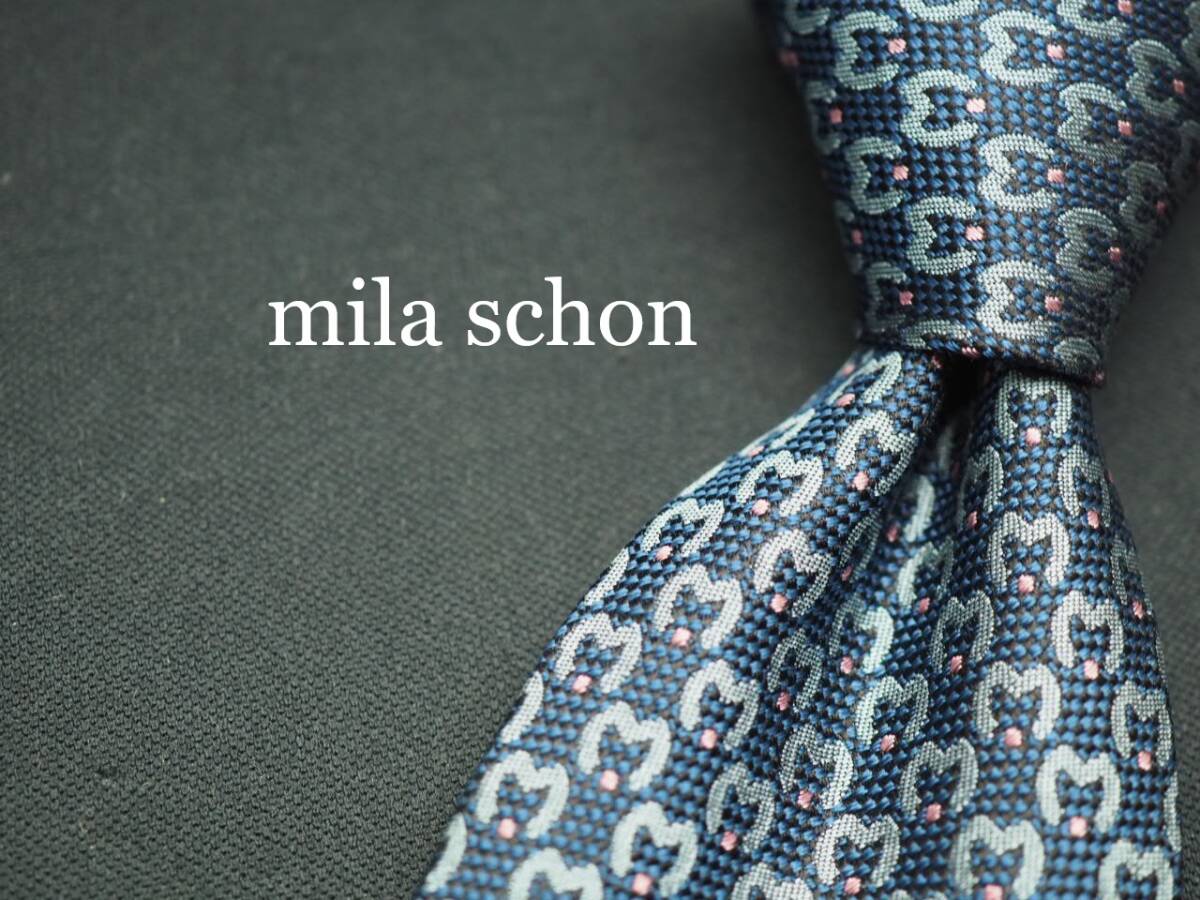 未使用品【Mila Schon ミラショーン】 G1818 ネイビー系 SILK ブランド ネクタイ 古着 良品 転売 仕入拍卖
